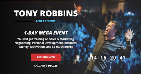 Screenshot showing a tony robbins promotional page