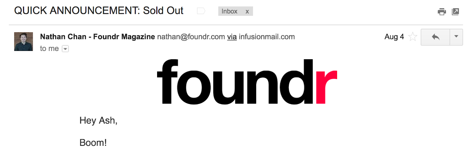 Best Email Subject Lines: Screenshot of email from Foundr