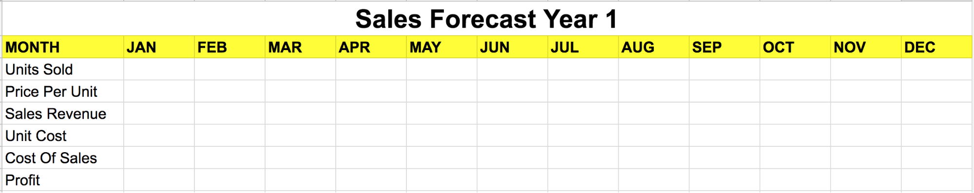 Screenshot of an empty spreadsheet, with the title 