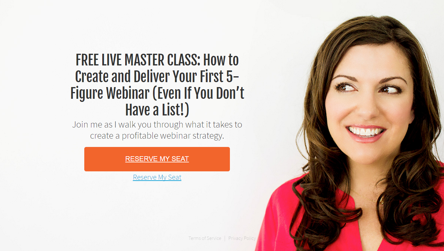 Amy Porterfield using power words on their webinar popup