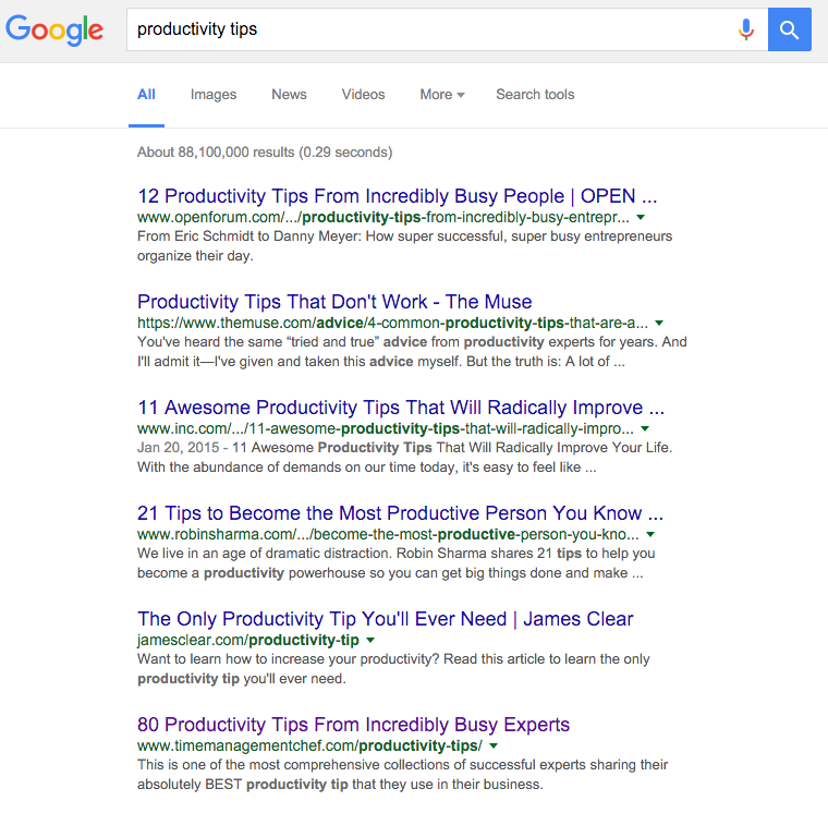 productivity tips google ranking