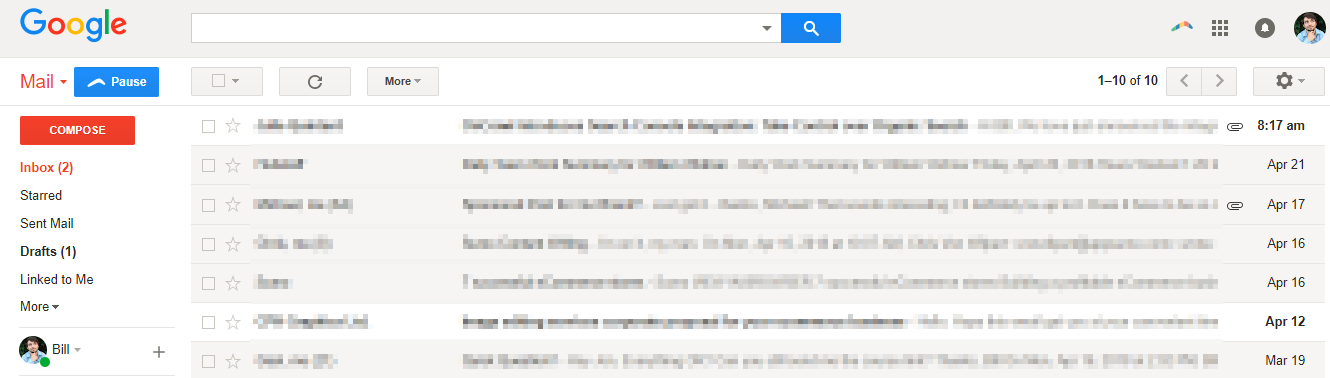Screenshot showing a gmail inbox