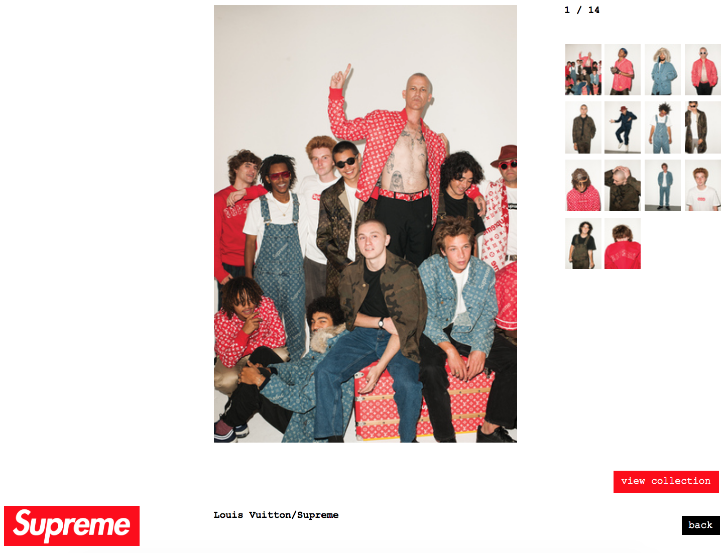 Screenshot of a page on Supreme