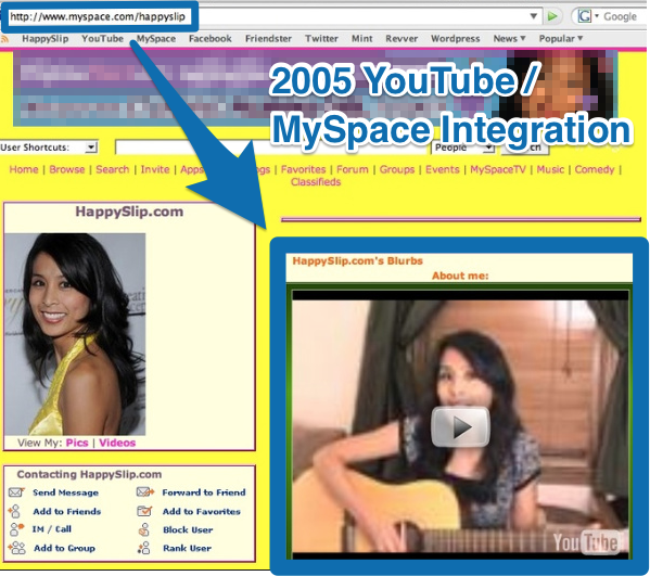Screenshot showing a very old myspace page