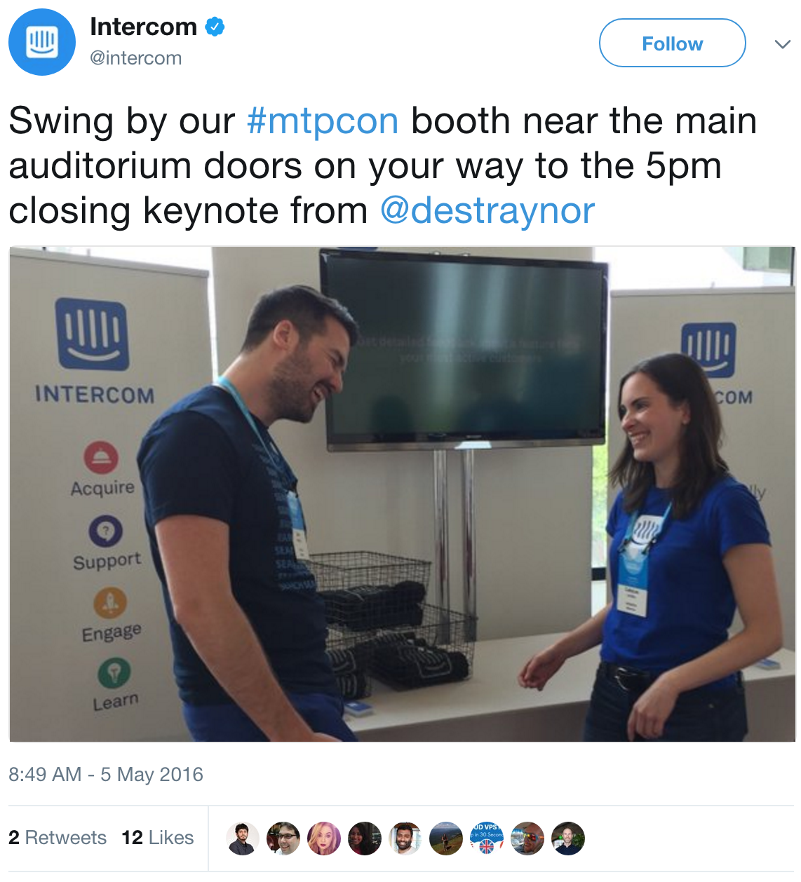 Screenshot showing a tweet by Intercom