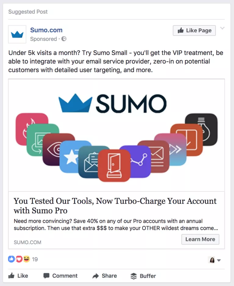 Screenshot showing a facebook ad