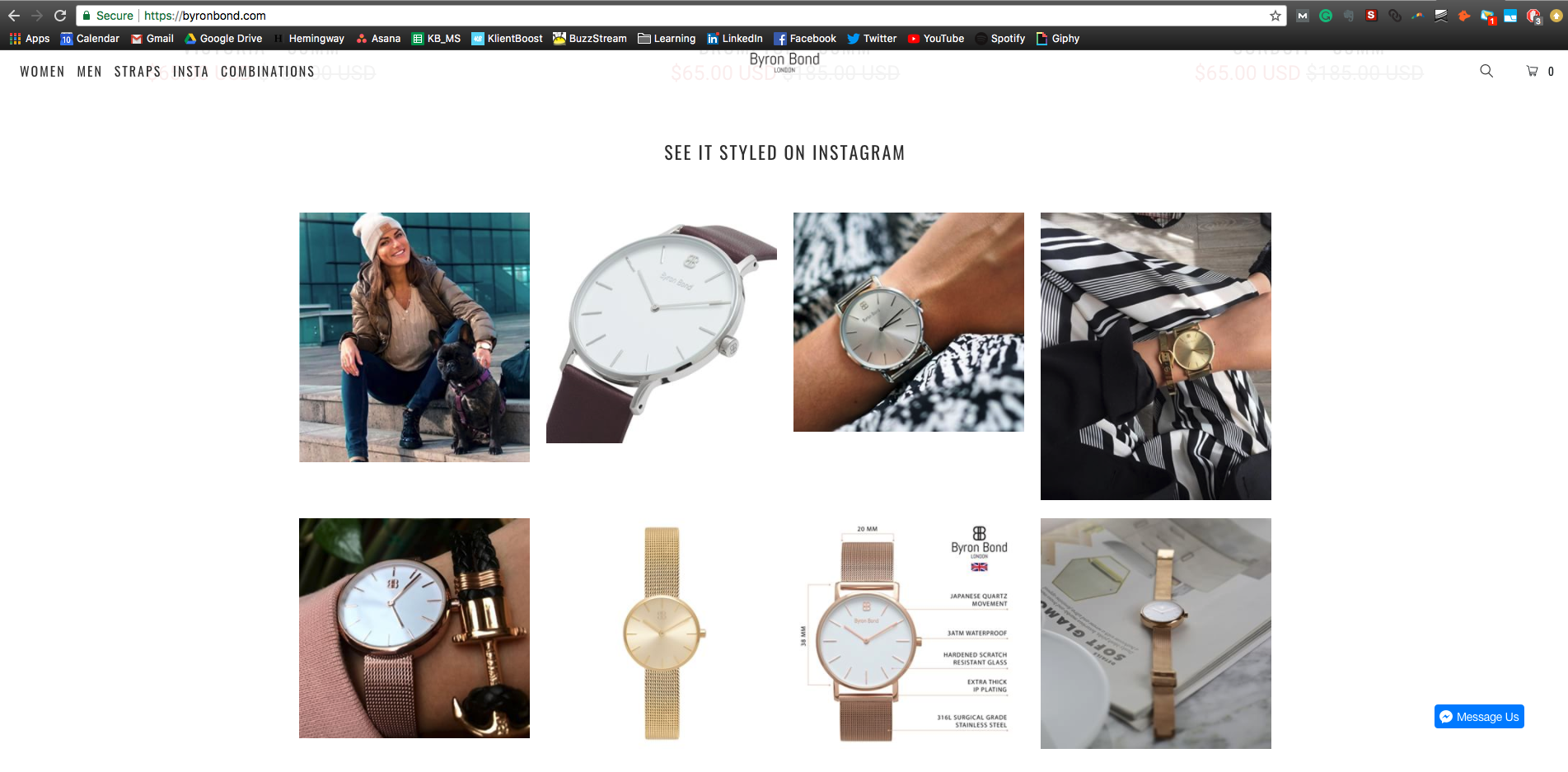 Screenshot showing watches for sale