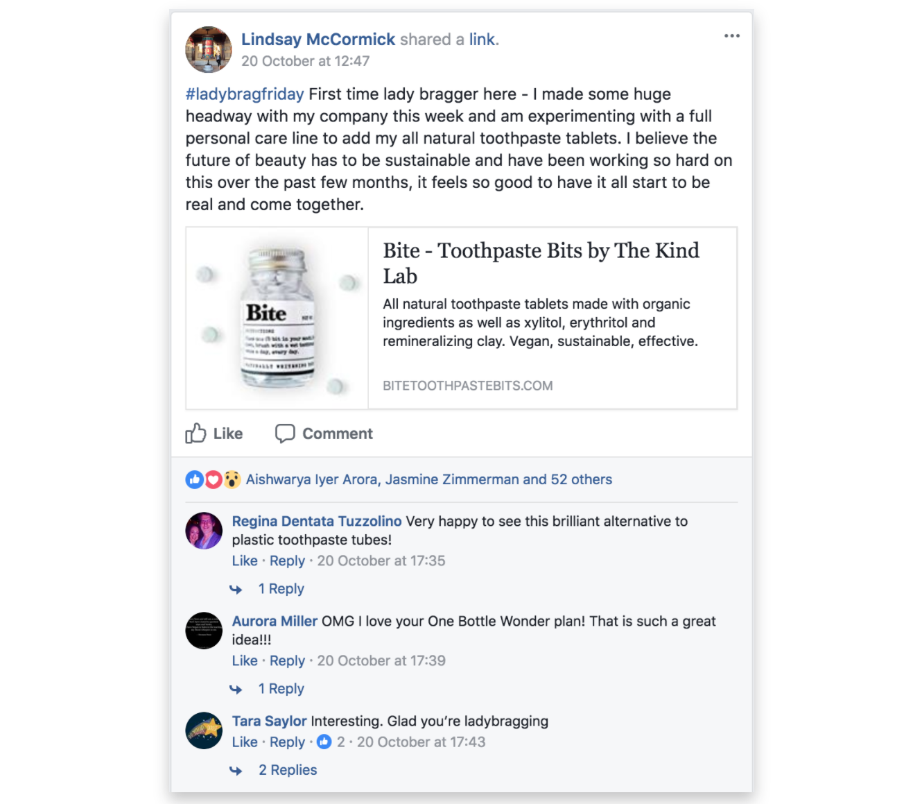 Screenshot showing a facebook post