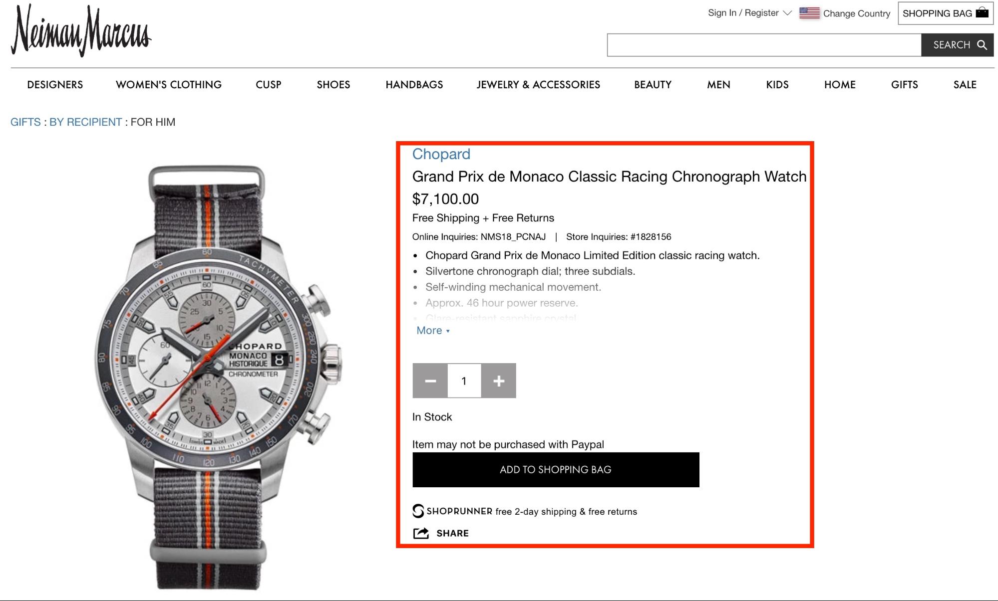 Screenshot showing an ecommerce product page