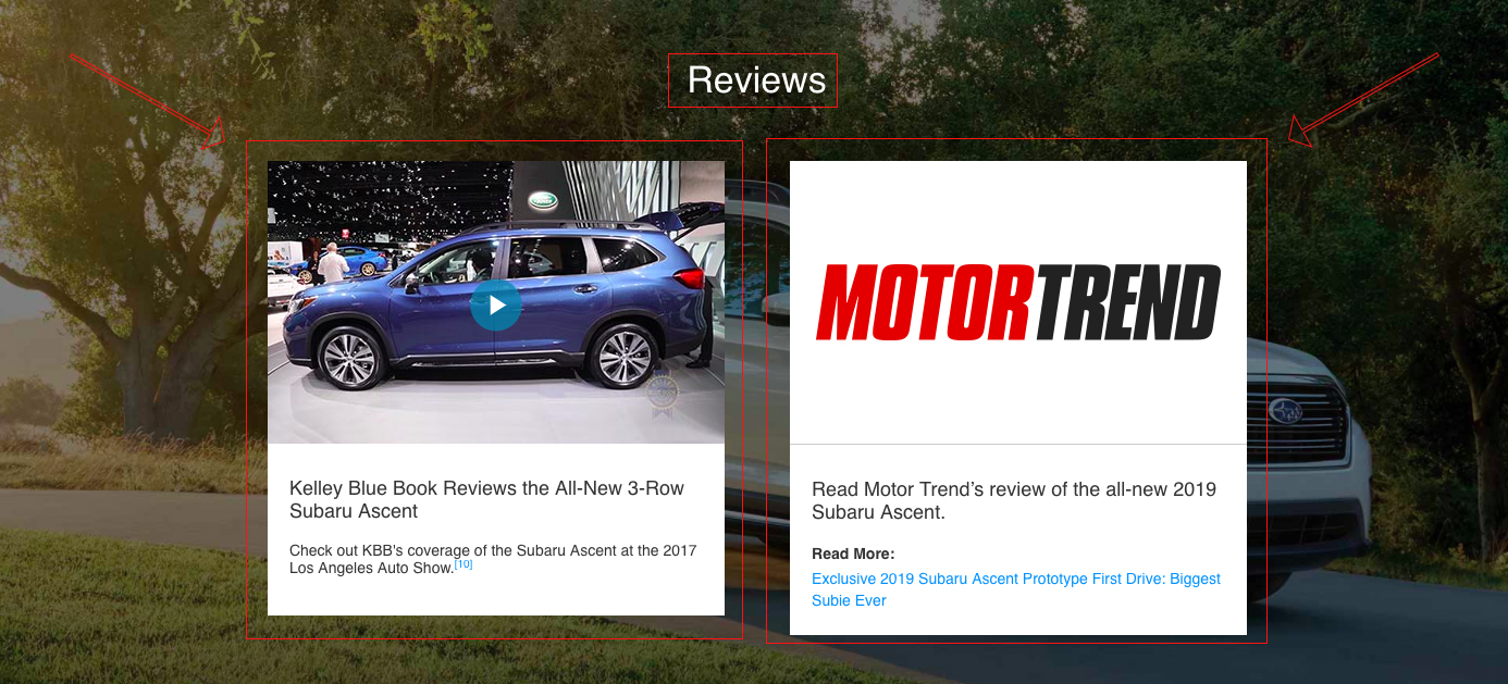 Screenshot showing a reviews page