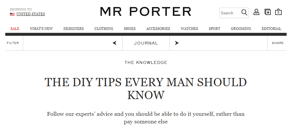Screenshot showing a page on mr porter
