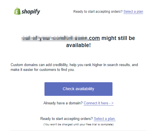 Screenshot showing how Spotify tells users that a certain domain might still be available