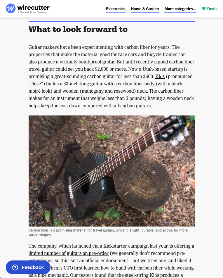 Screenshot showing KLOS Guitars press