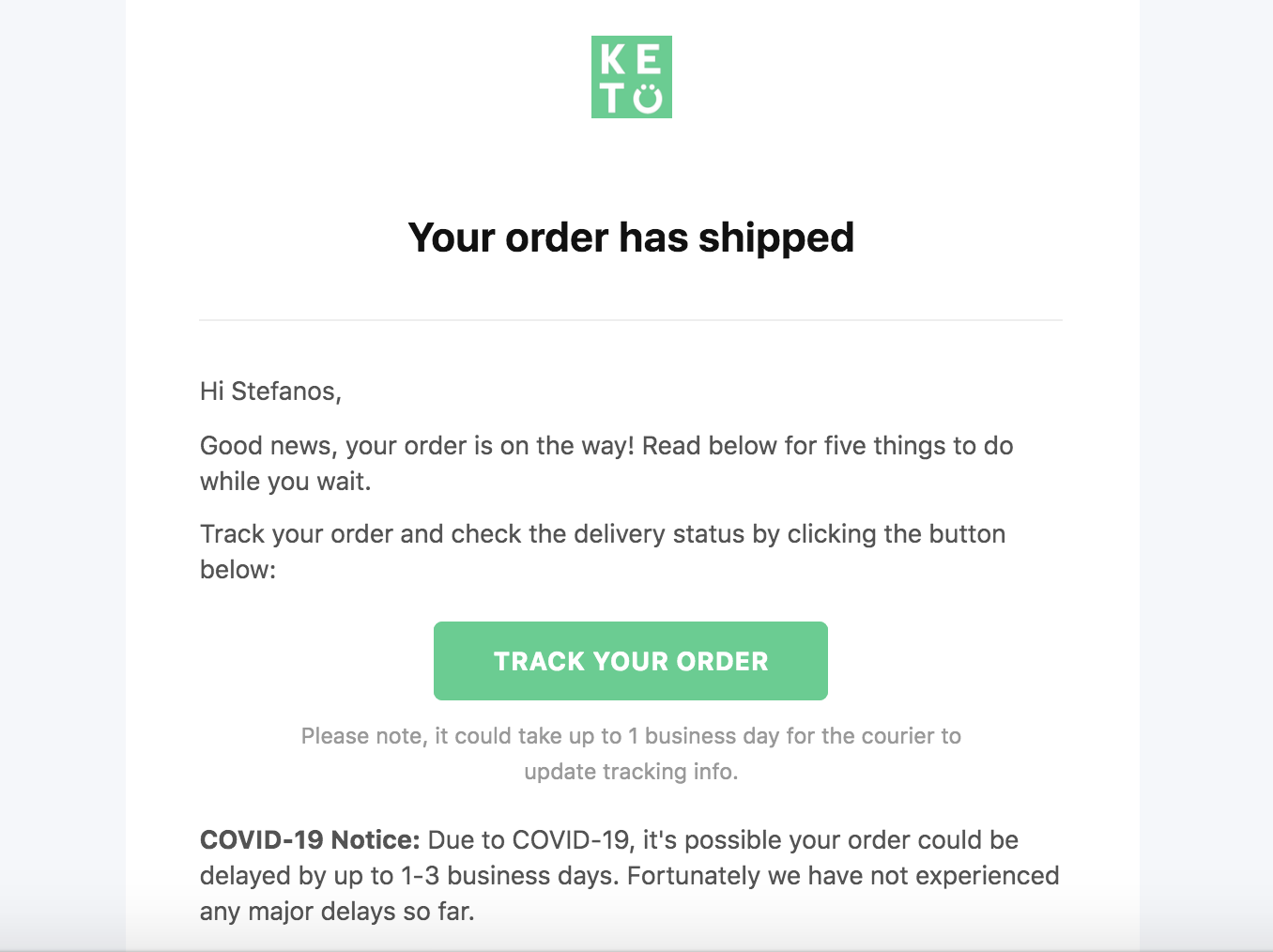 ORDER CONFIRMATION EMAIL BY PERFECT KETO