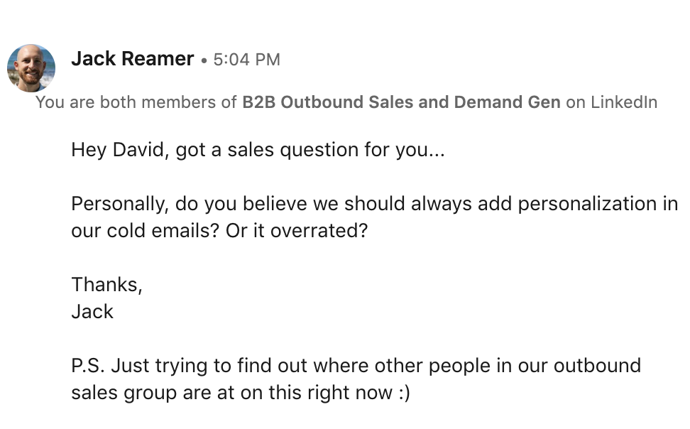LinkedIn message from Jack Reamer, Founder of Emails That Sell