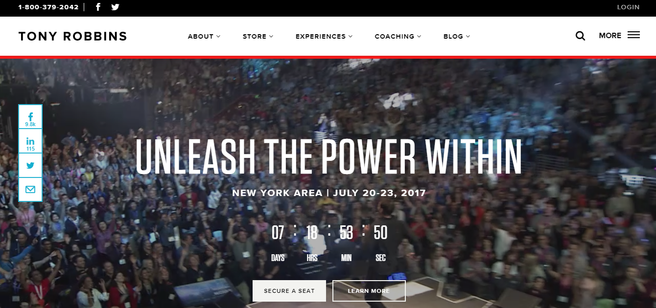 Screenshot of a Tony Robbins landing page