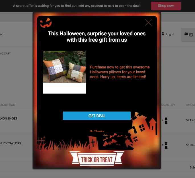 Screenshot showing a halloween popup
