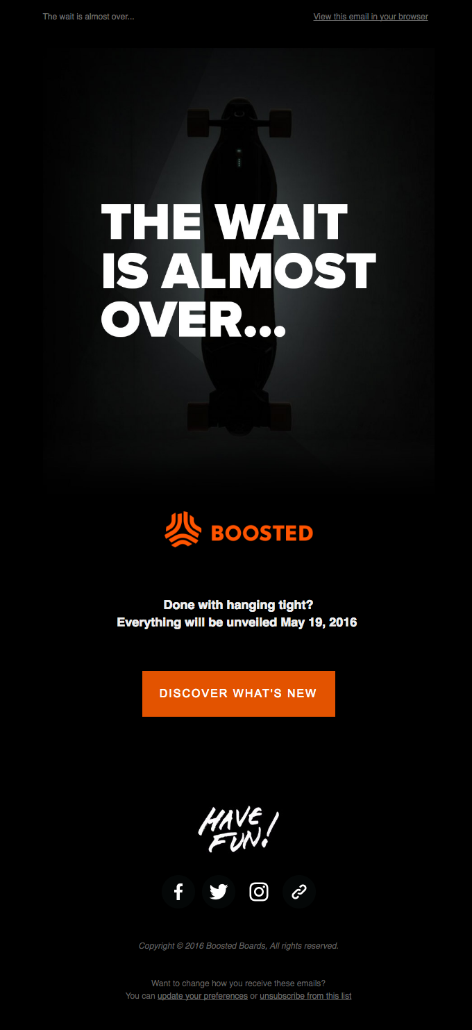 Screenshot of Boosted Boards email