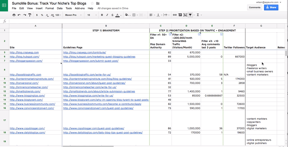 Screenshot showing a spreadsheet