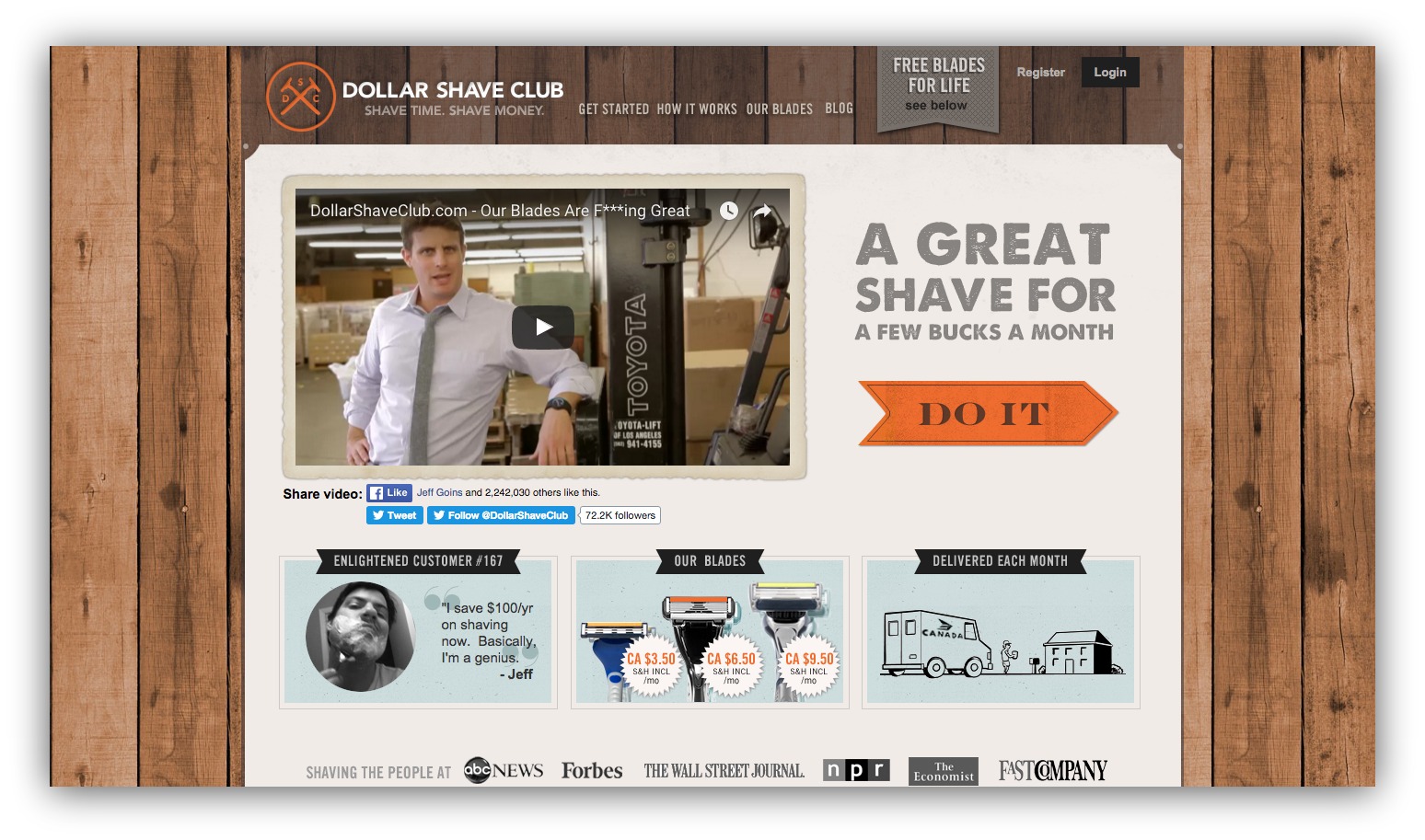 Screenshot showing dollar shave club