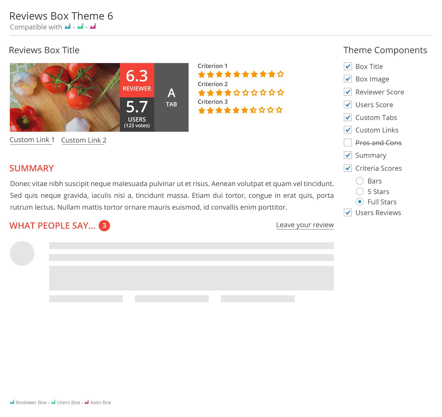 Screenshot showing a review for a theme
