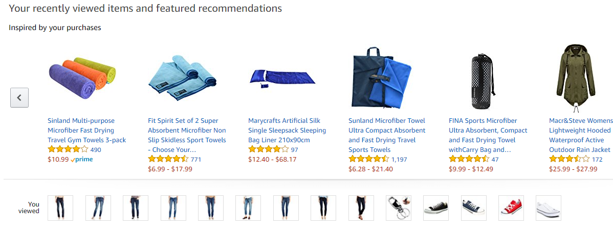 Screenshot showing recommended items on amazon