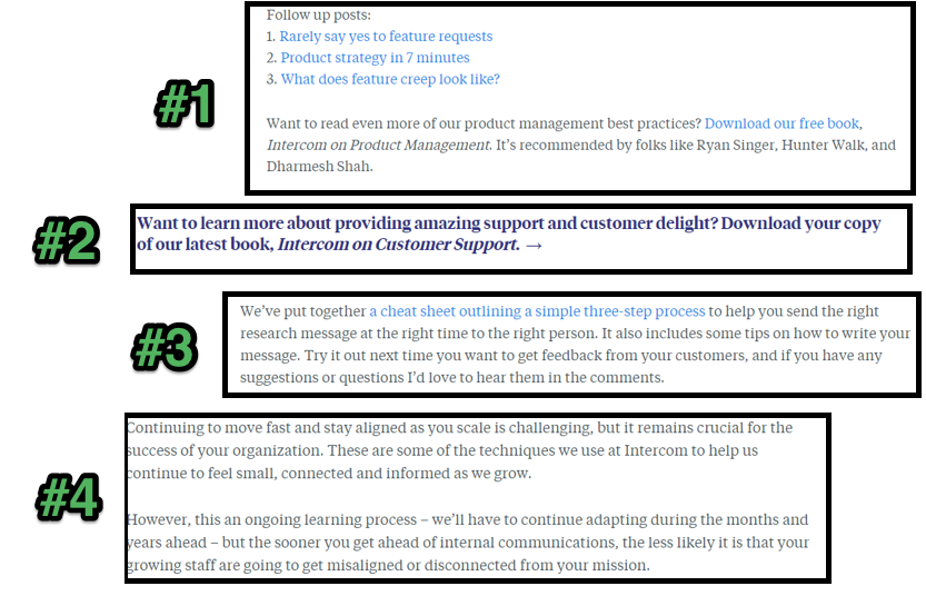 Screenshot showing important parts of the content on intercom