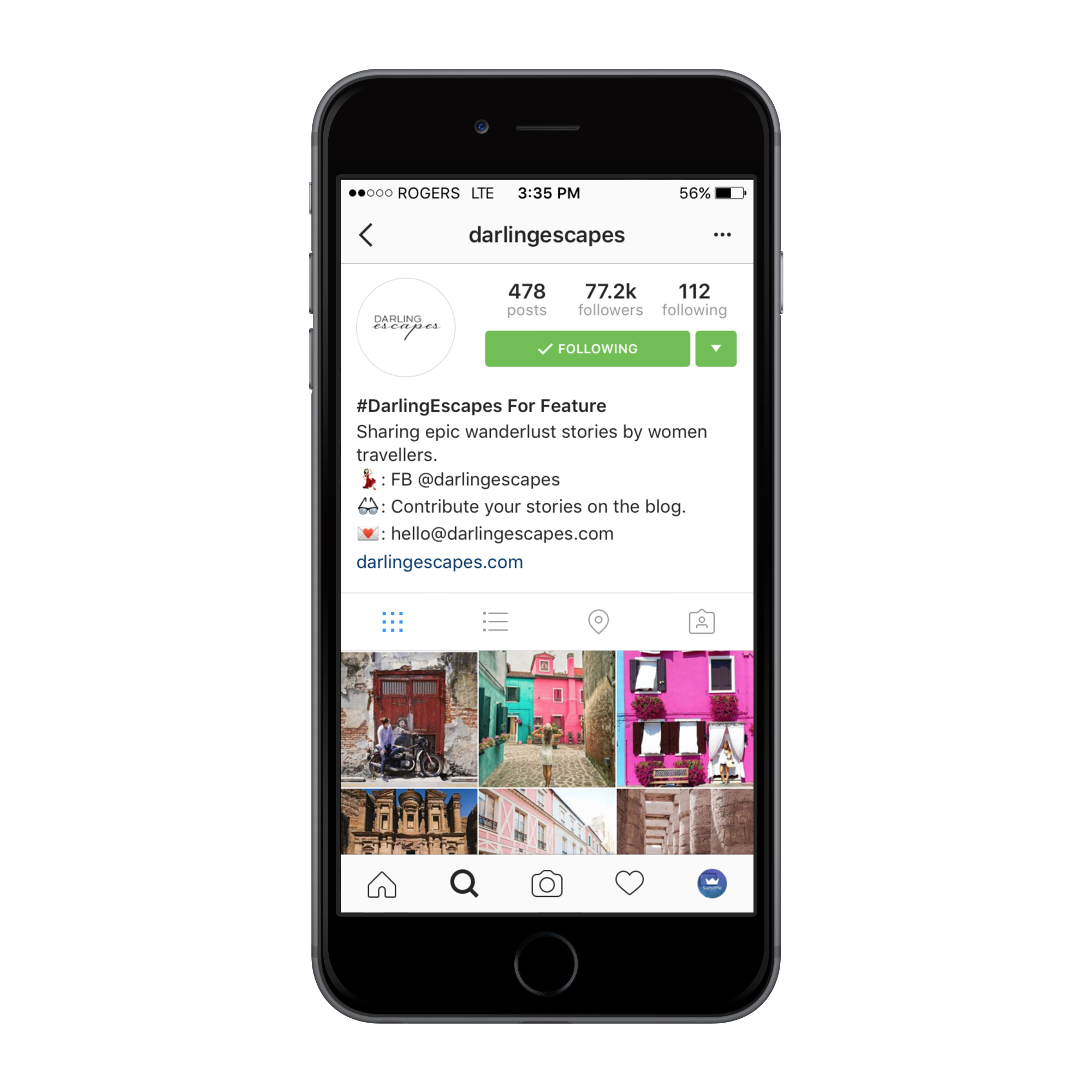 Screenshot showing an instagram page on mobile