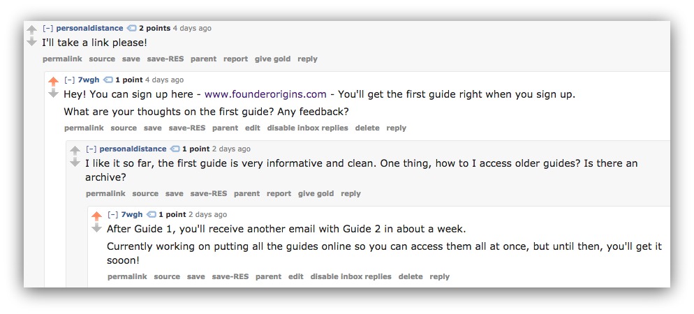 Screenshot of the author replying to Reddit comments
