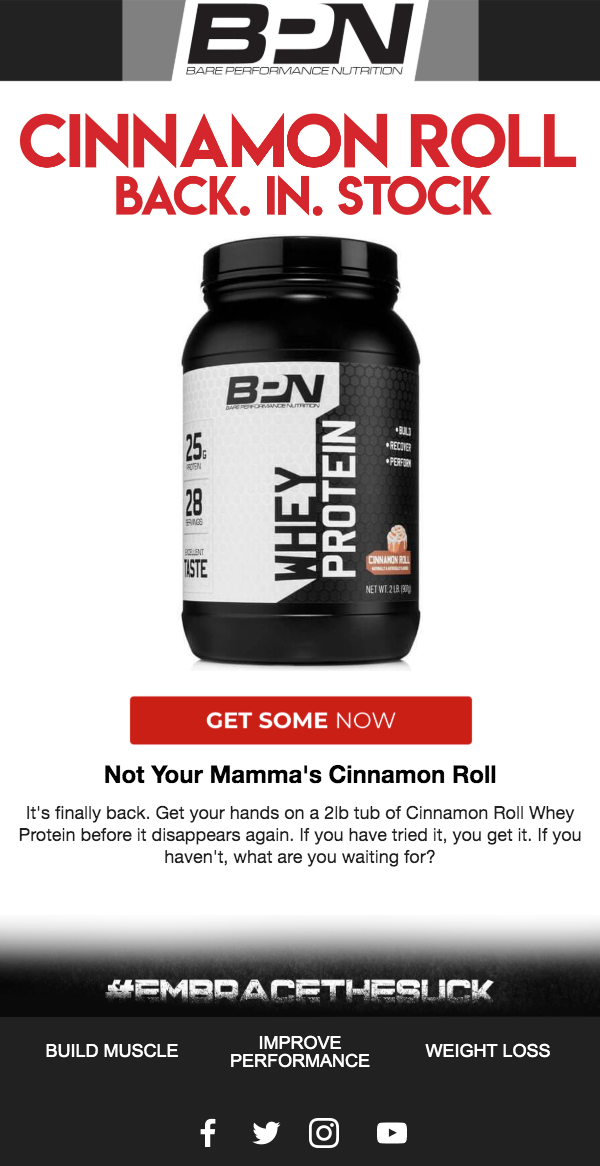 Screenshot of BPN Product Back In Stock Email