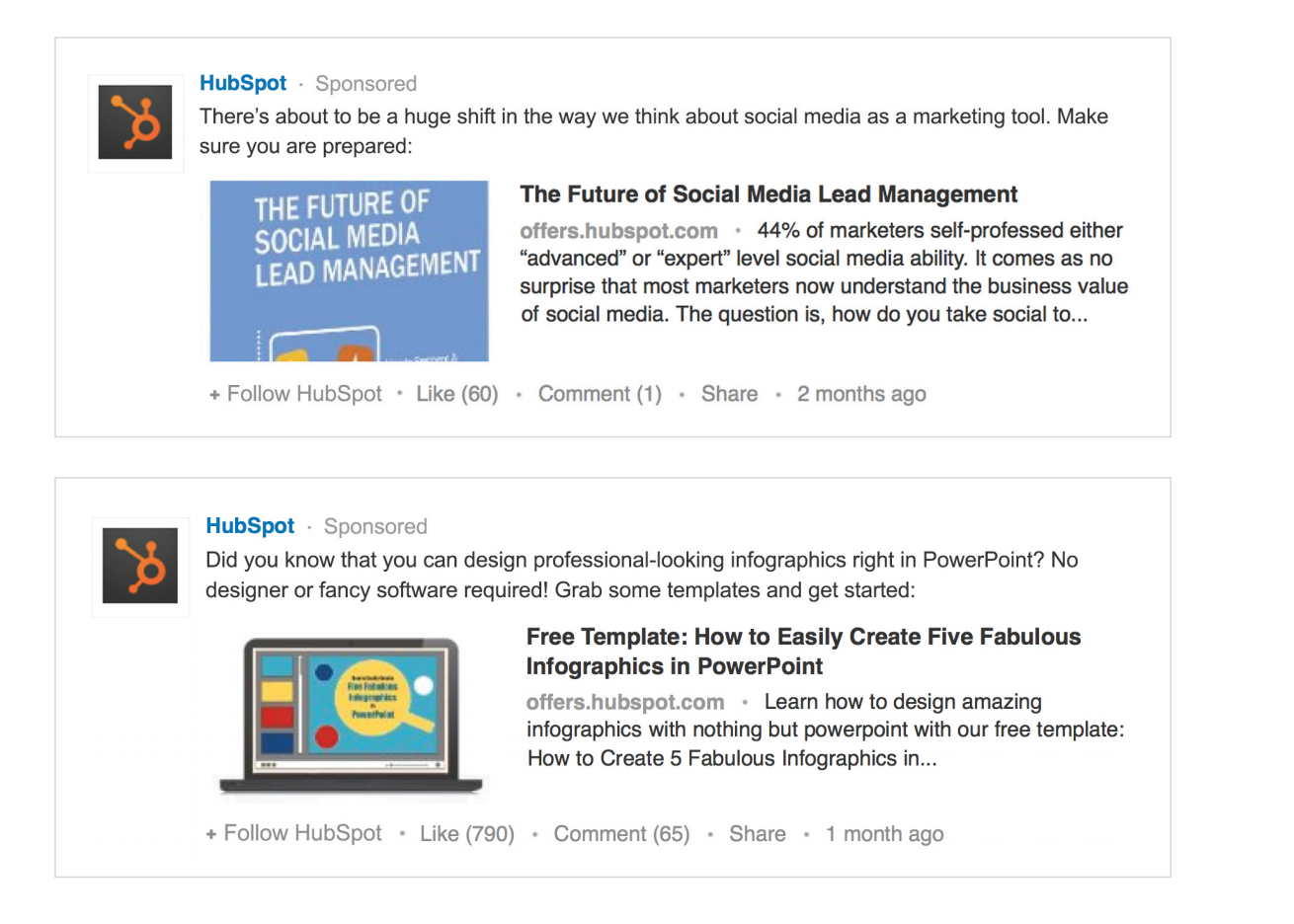 Screenshot showing different ads by hubspot