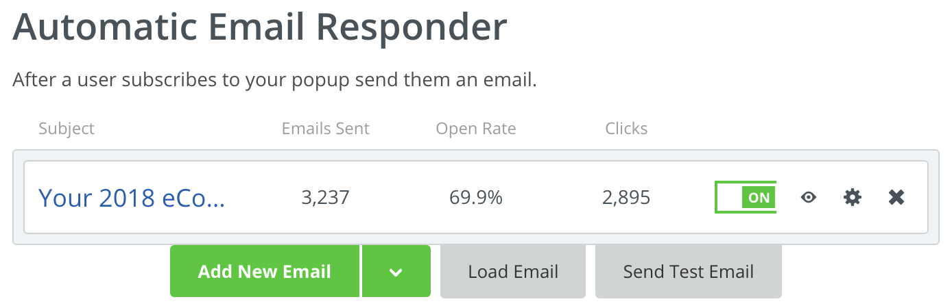 Screenshot showing email stats