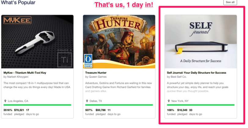 Screenshot showing a successful kickstarter campaign