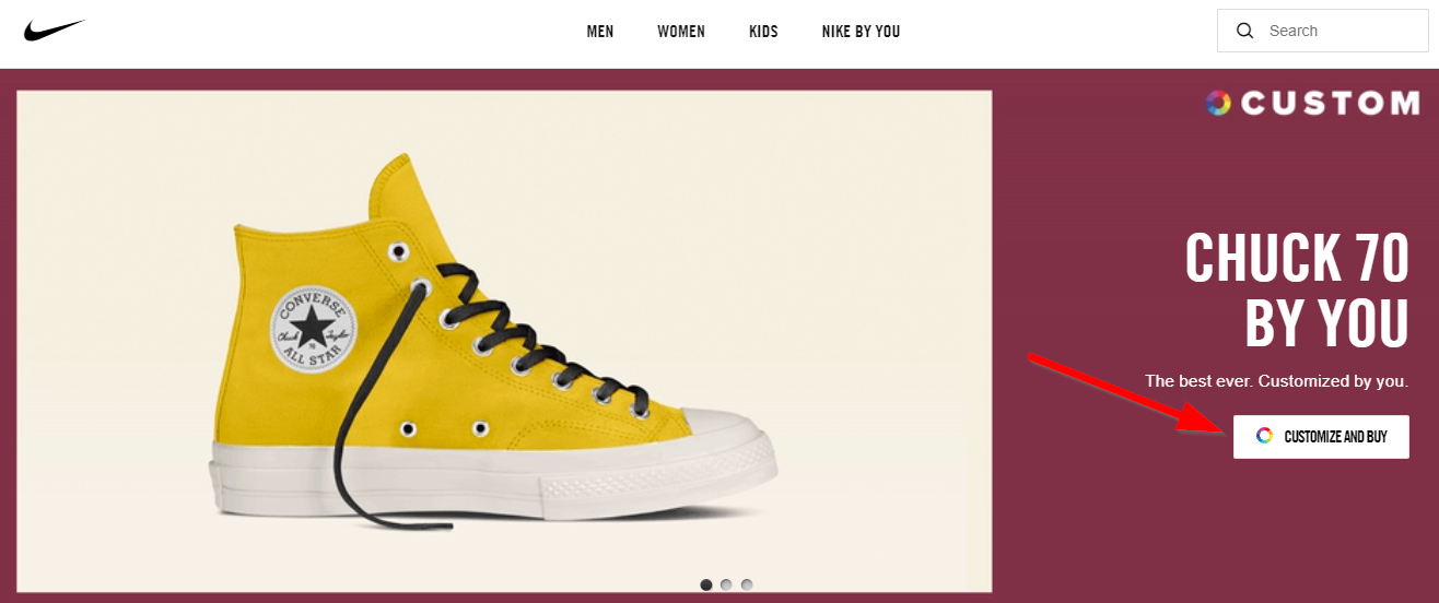 Screenshot of Converse offering customization on their website