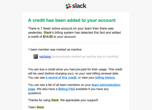 Screenshot of a billing page on Slack