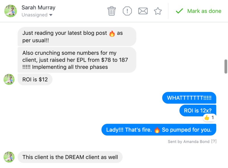 screenshot of conversation with Sarah Murray