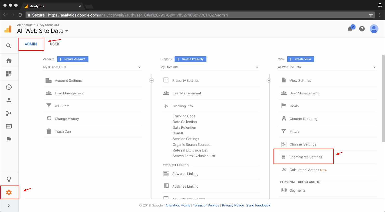 Screenshot showing a page on the Google Analytics dashboard