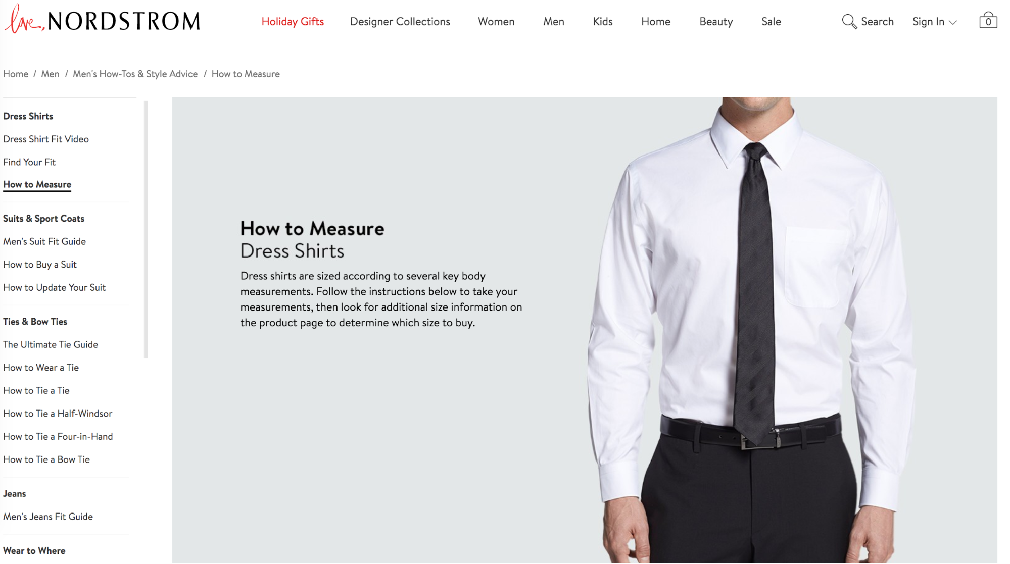 Screenshot showing a page on nordstrom.com
