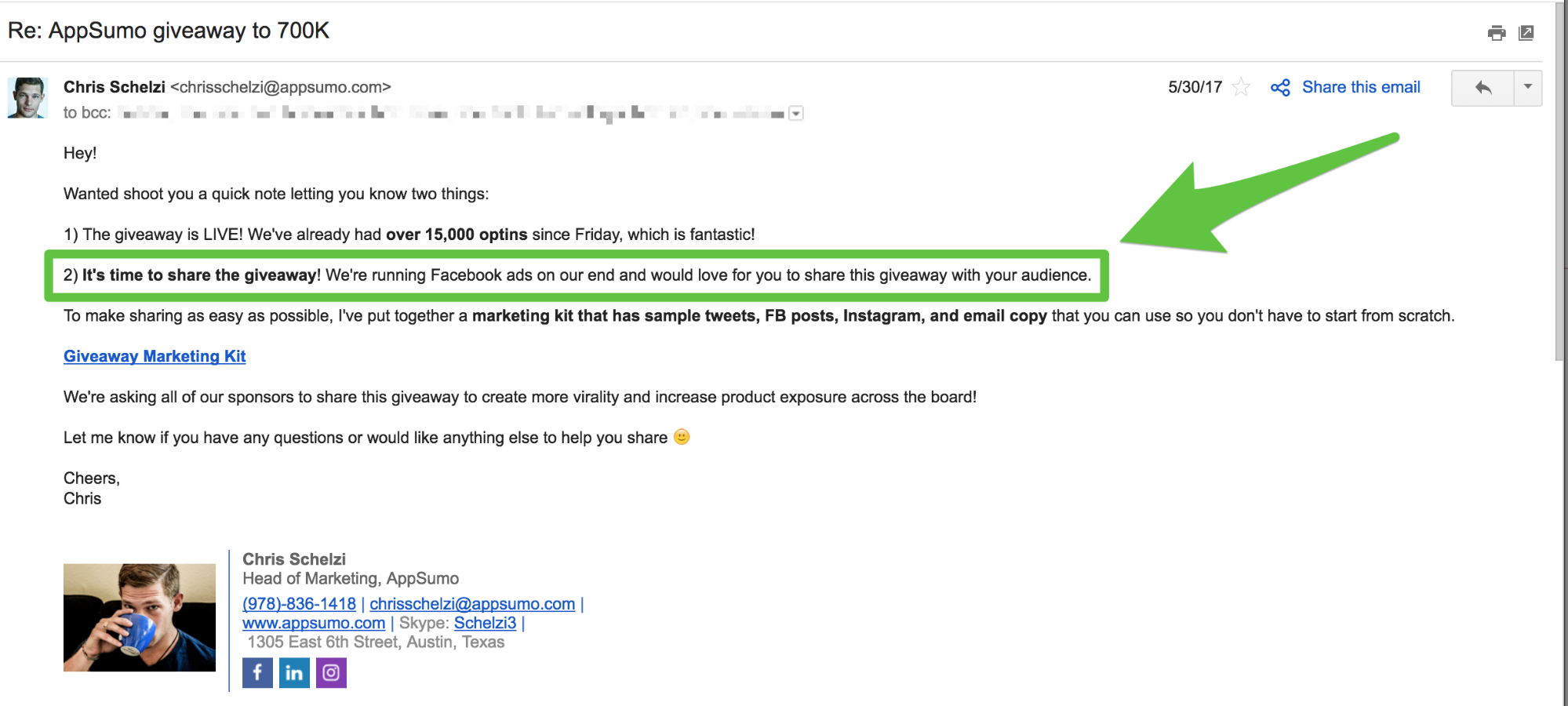 Screenshot showing an email