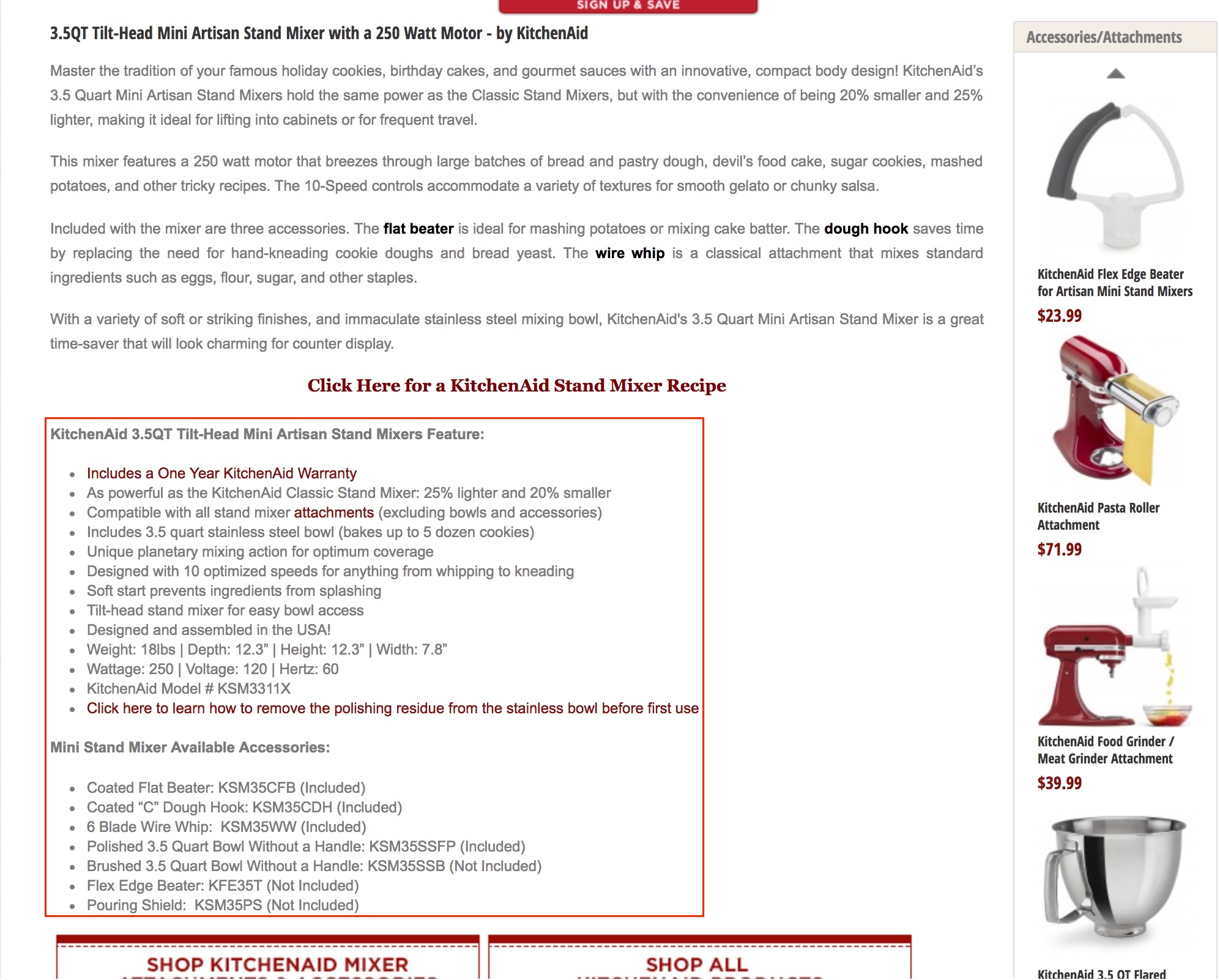 Screenshot showing an ecommerce product description