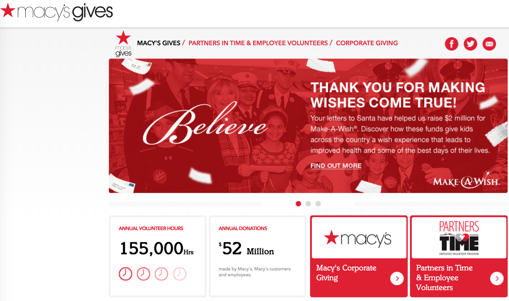 Screenshot showing a charity page on macy