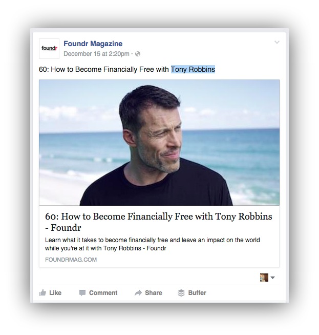 Screenshot showing an example of free facebook marketing