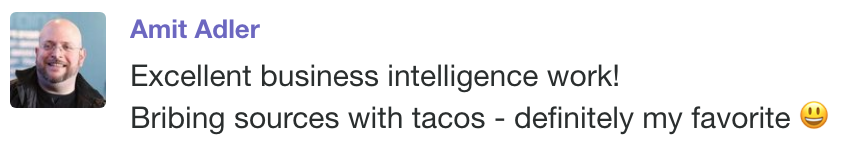 Screenshot of a post by Amit Adler, praising an article