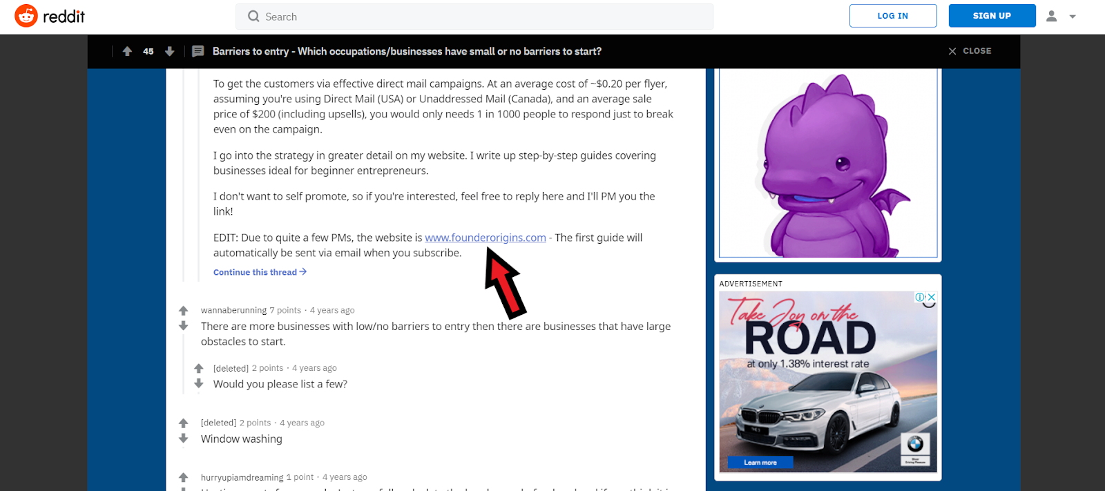 How To Build An Email List: Screenshot of Reddit post