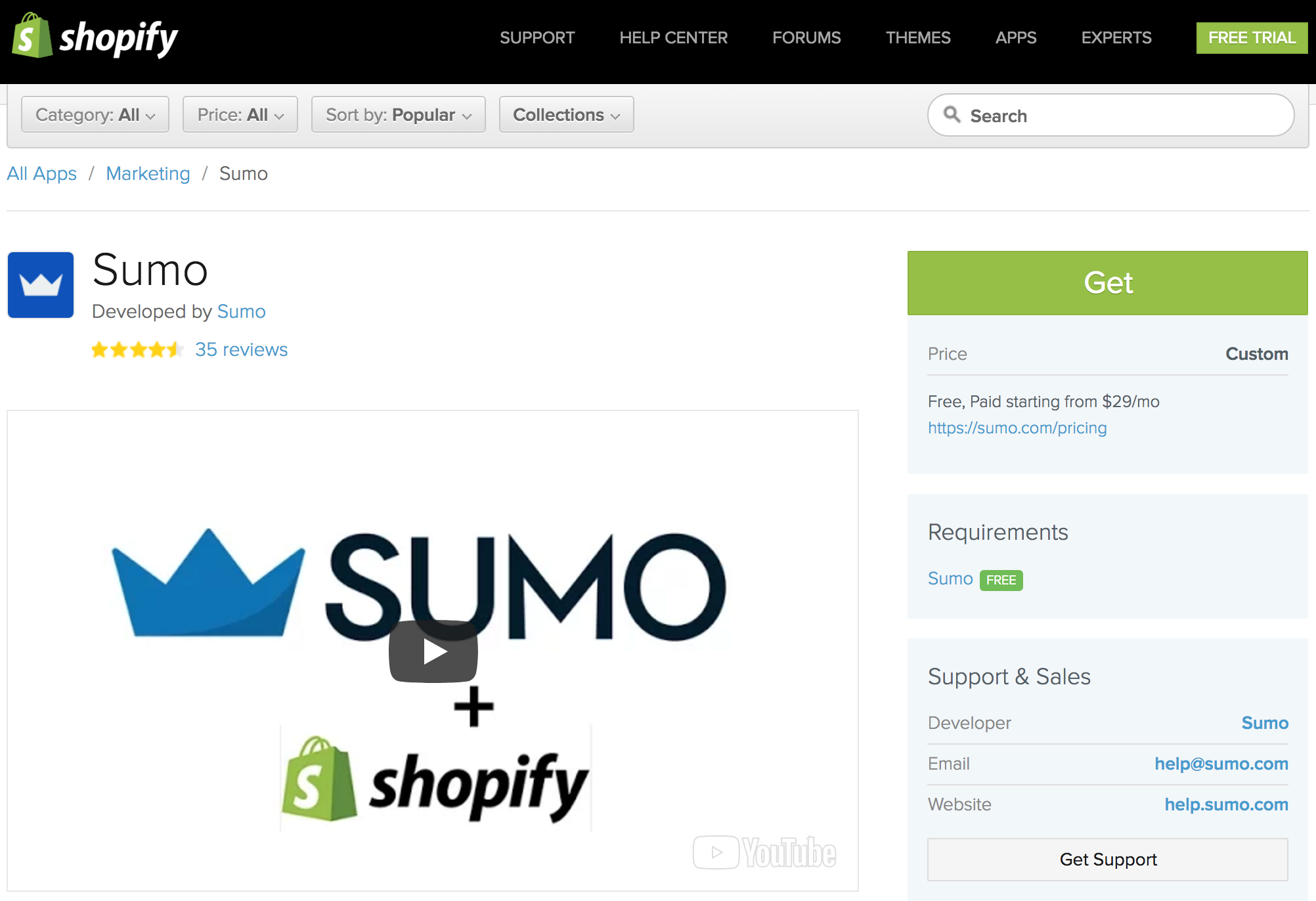 Screenshot showing the Sumo plugin