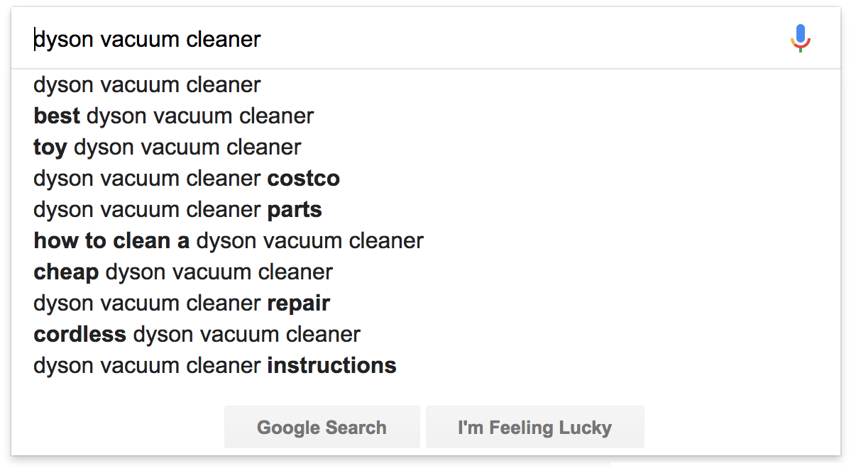 Screenshot showing search results for "dyson vacuum cleaner"