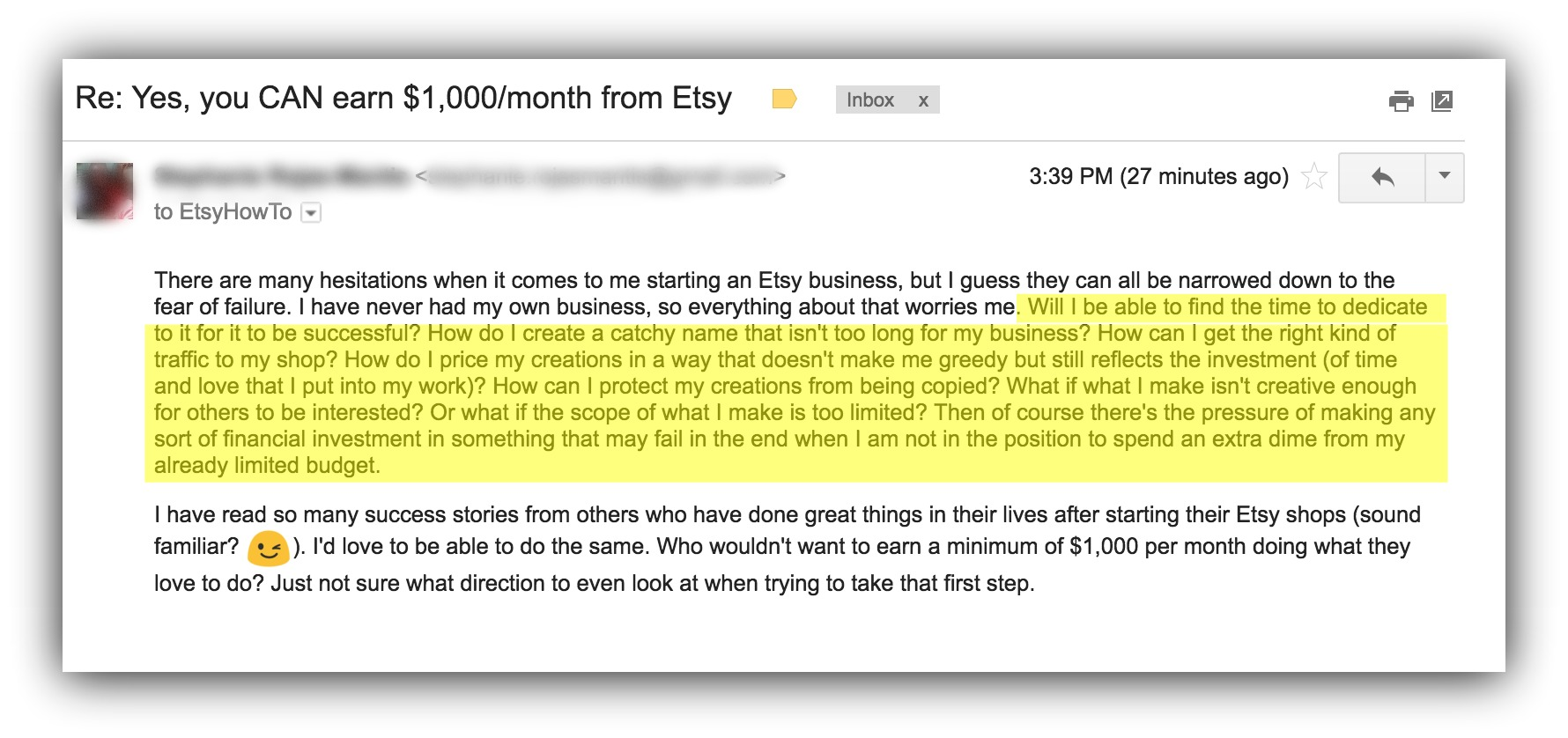 etsy email example