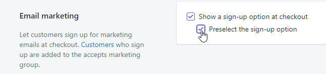 Screenshot showing Shopify email marketing settings