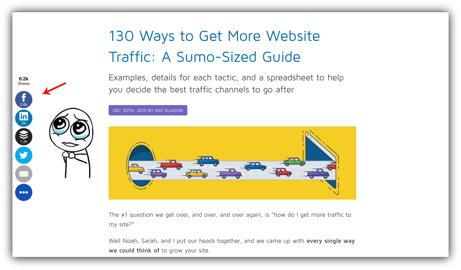 Screenshot showing Sumo Share buttons on an article