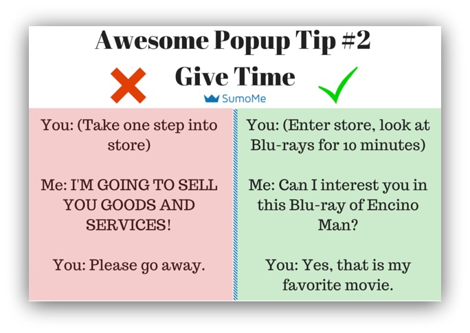 Pop-up tip give time to see page